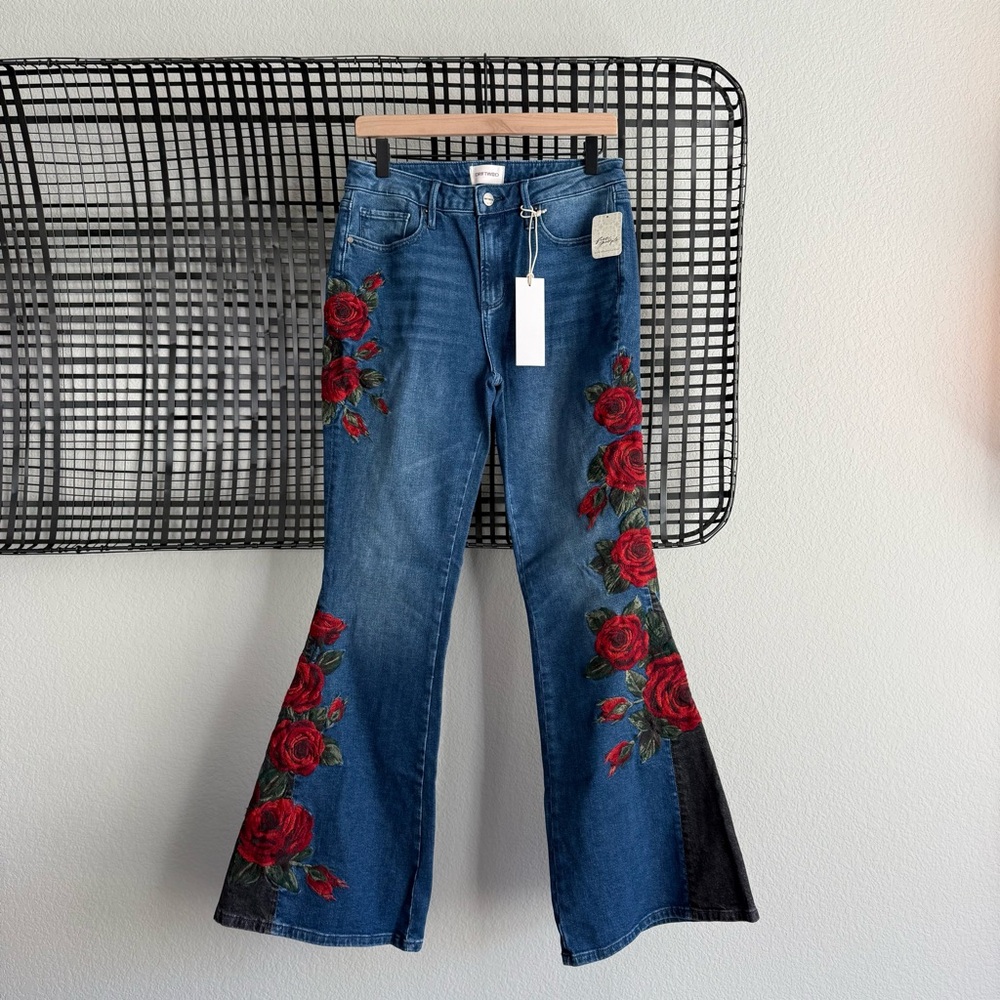 Free people Driftwood Farrah Embroidered Flare Jeans
